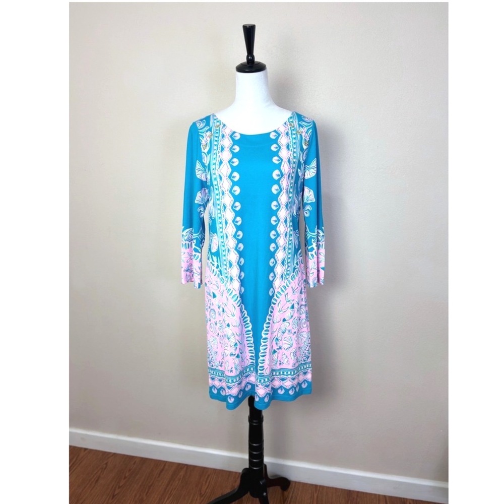 Lilly Pulitzer Tana Shift Beach Seashell Dress Size Medium 3/4 Sleeve Coastal